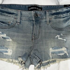 Express Light Blue Distressed Jean Shorts